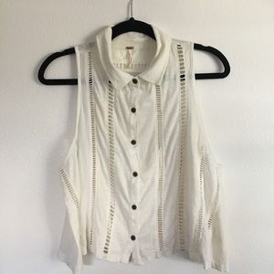 Free People White/Cream Collared Tank Top